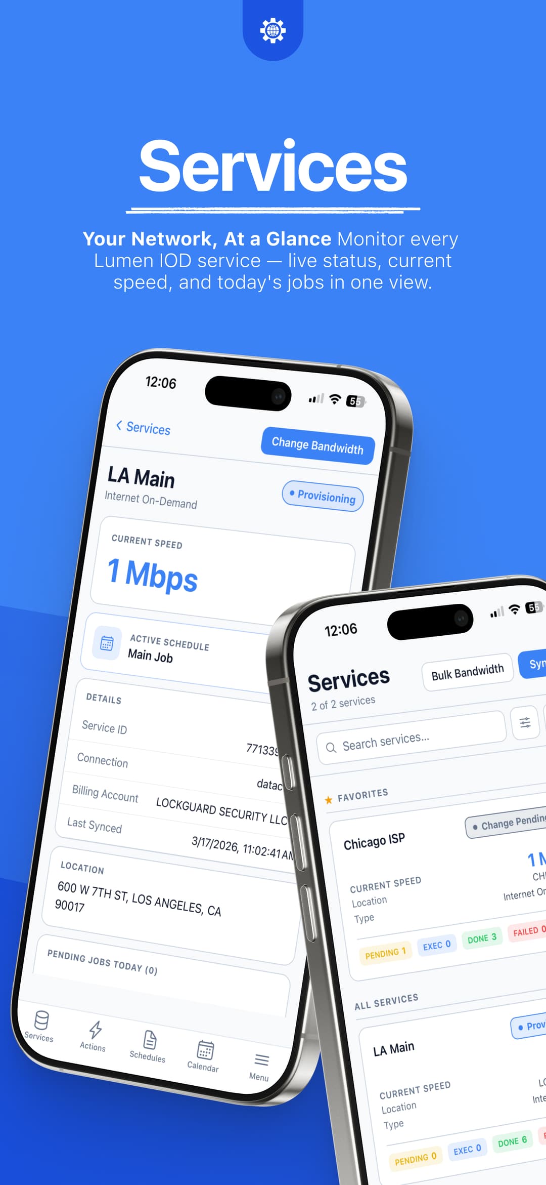 Nexari mobile app screenshot: Services