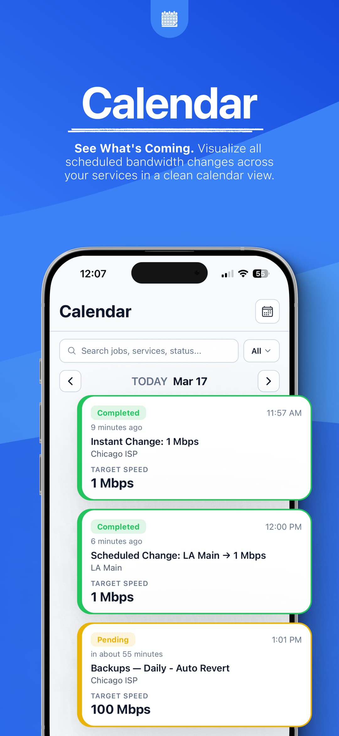 Nexari mobile app screenshot: Calendar